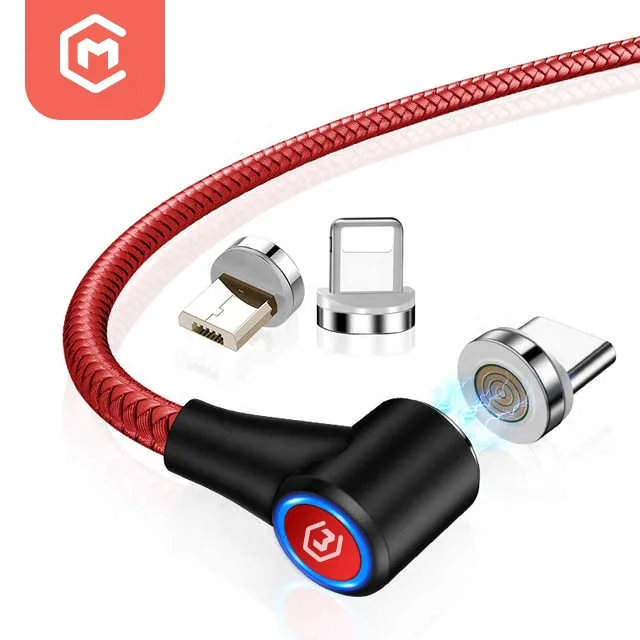 

3A Fast charging 3 in 1 usb cable Nylon braided 90 degree rotation magnetic data transfer cable, Blue/black/silver/red