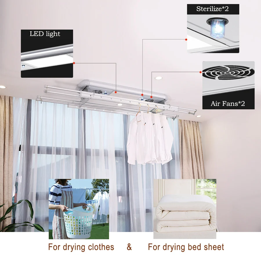 Smart Electric Ceiling Mounted Lifting Clothes Hanger Laundry Rack Wall