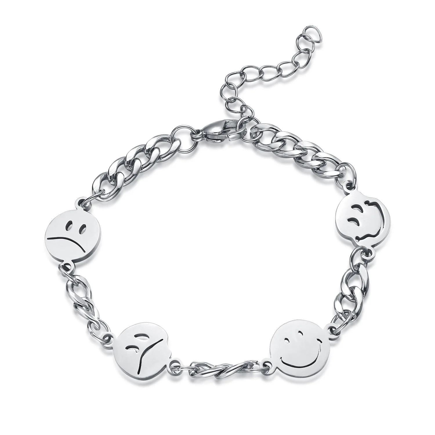 

Punk Style 316L Stainless Steel Emoticon Face Chain Bracelet Inspire Personalized Custom Charm Bracelet Jewelry