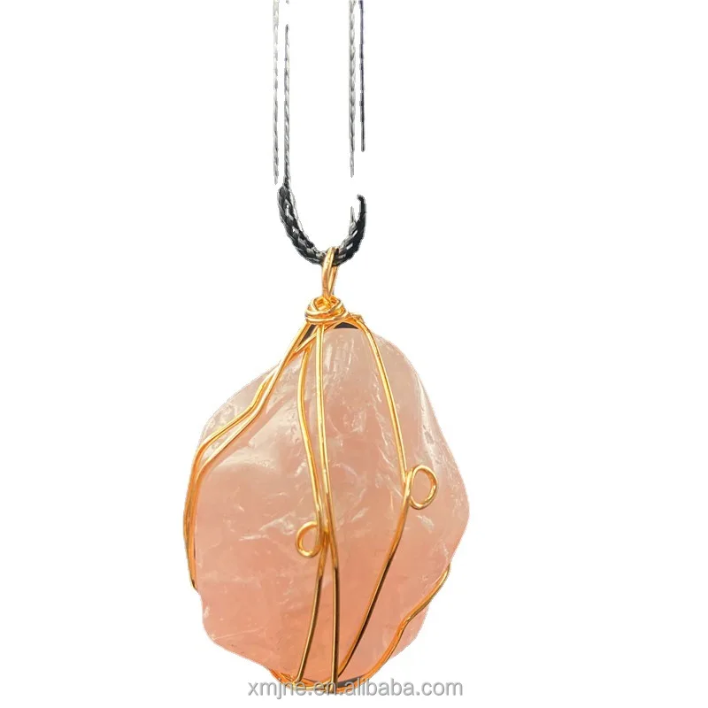 

Pink Crystal Rough Stone Pendant Pink Crystal Necklace Men And Women Crystal Jewelry Gift Factory Wholesale Cross-Border Jewelry