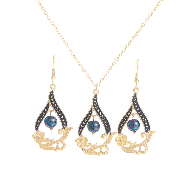 

Komi polynesian hawaiian samoa gold plated necklace earrings set for women flower crystal inlaid jewelry set wedding wholesale