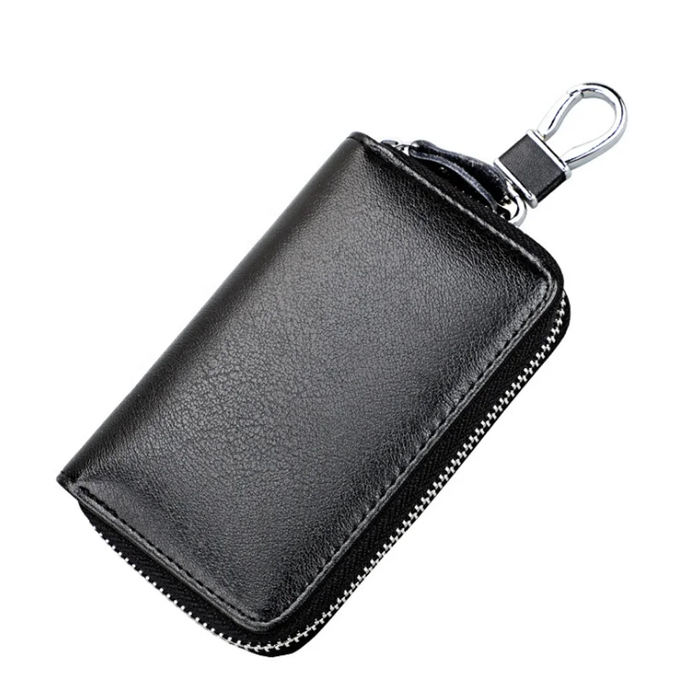 

Custom small zipper car key pouch real leather key wallets genuine leather smart key holder, Brown