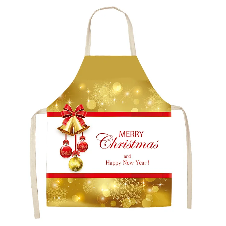 

Golden Christmas series digital printed logo cotton linen cooking apron, Customer's requirements