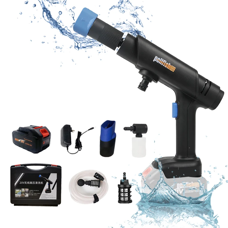 

Pelifish High Power Cordless 30Bar Car Washer Machine with Rechargeable Battery Rotating Nozzle Cleaning Watering