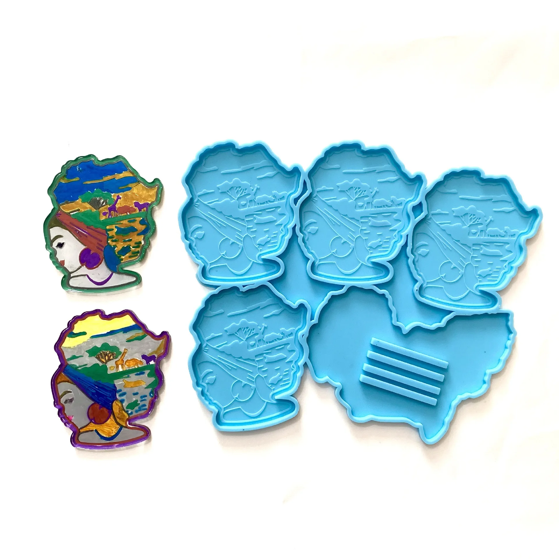 

0582 DIY Crystal Epoxy African Goddess Shiny Coaster Combination Tray Resin Silicone Mold, Blue