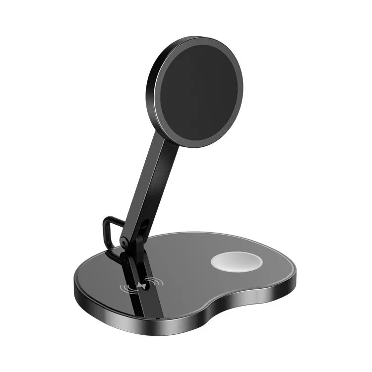 

Universal Portable Mini Cute Desk Table Oem Foldable Fast Mobile Qi 15W Suction Induction Dock 3 In 1 Magnetic Wireless Charger, Silver
