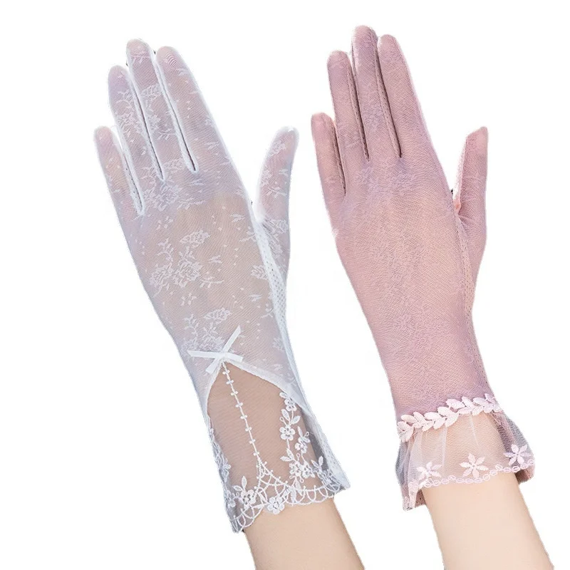 

Female Mid-long Summer Lace Cycling Bicycle Thin Touch Screen Driving Gloves Sunscreen Bike Ice Silk Gloves For Women Guantes, 20 colors available