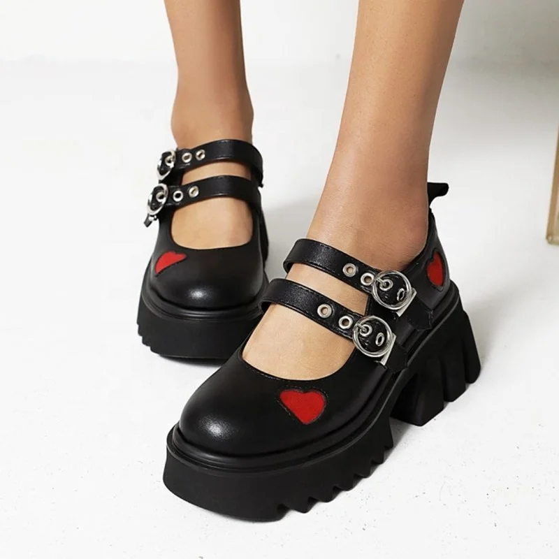 

Anti Slippery Thick Sole Heart Shape Closed Round Toe Women Dress Shoes Buckle Strap Black Sandals Summer Women Shoes Size 10.5
