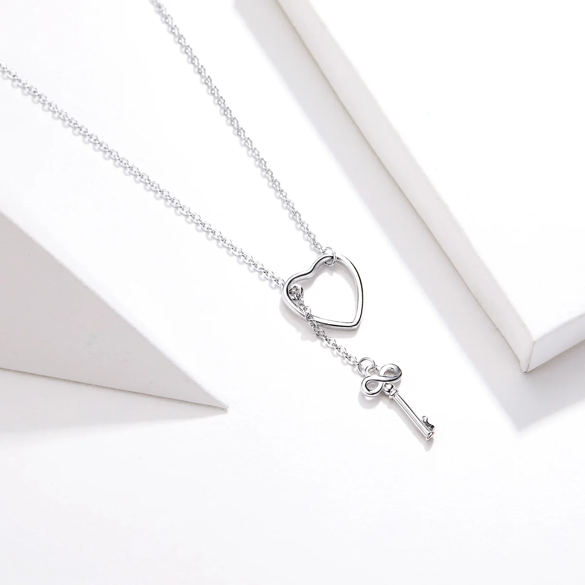 

SCN107 Popular 925 Sterling Silver Sweet Key Of Heart Lock Link Chain Simple Jewelry Necklace