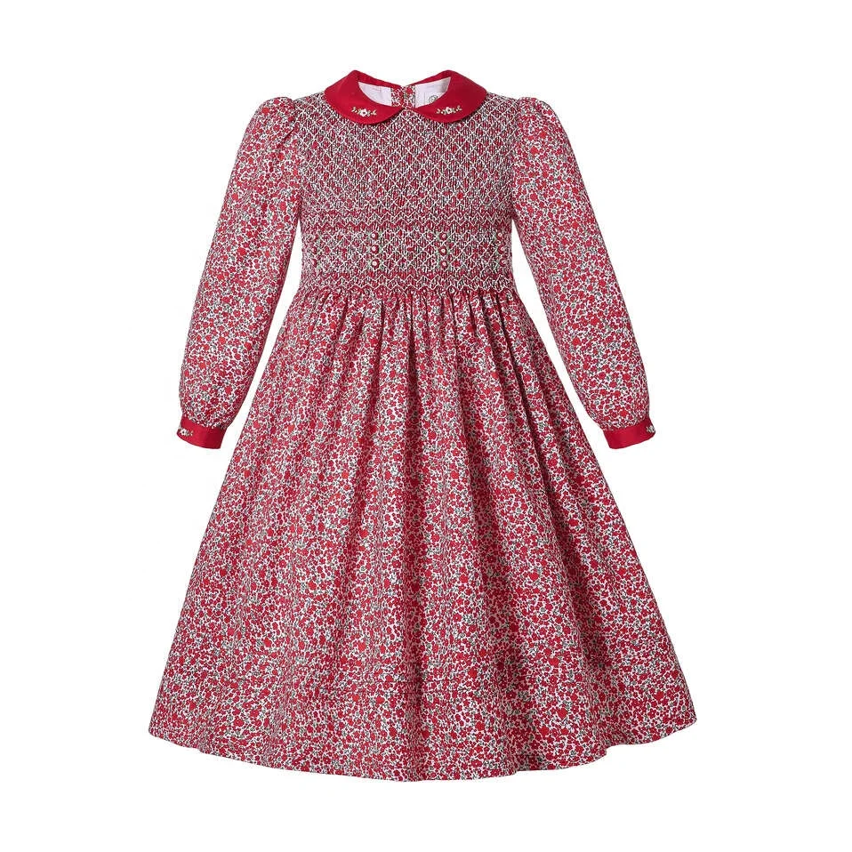 

2021 New Arrival Pettigirl Fall Girls Smocked Dress long sleeve Smocked Dress for Girls Embroidered Smocked Floral Dress