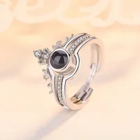 

Hot Sale crown silver Ring Jewelry High Quality Wholesale engagement ring 100 Languages "I Love You" Projection ring