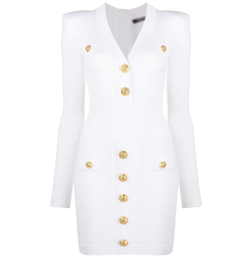 

OEM/ODM 2021 autumn new long sleeve knitted Buttondown Short career dresses
