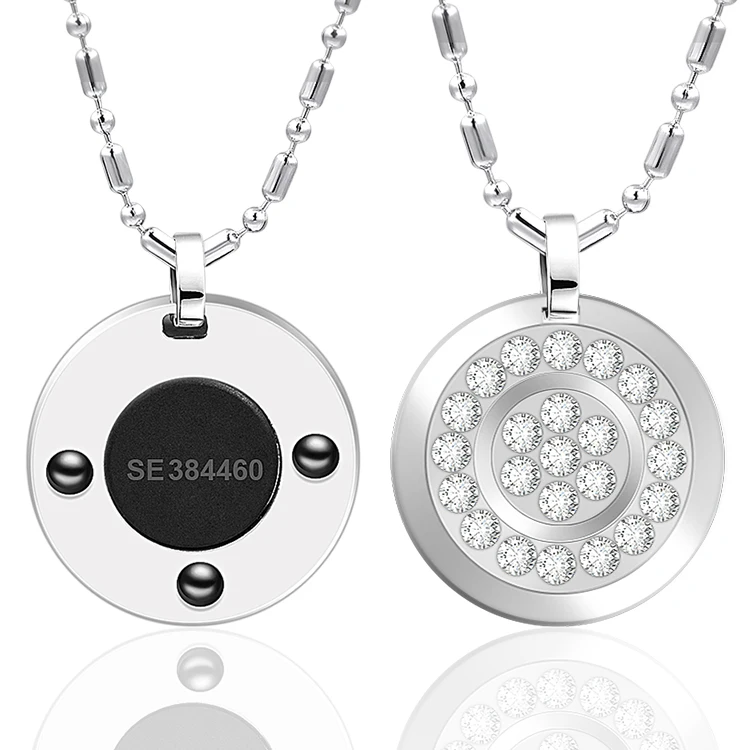 

3 Energy Stones Round Crystal Quantum Science Energy Pendant Stainless Steel Health Necklace, Just as picture