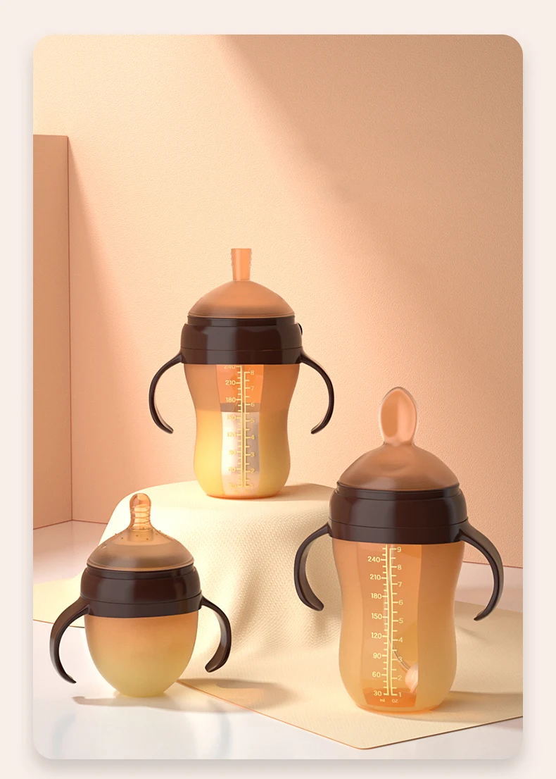 

8OZ/240ML Glass Wide Neck Baby Feeding Bottle, Brown