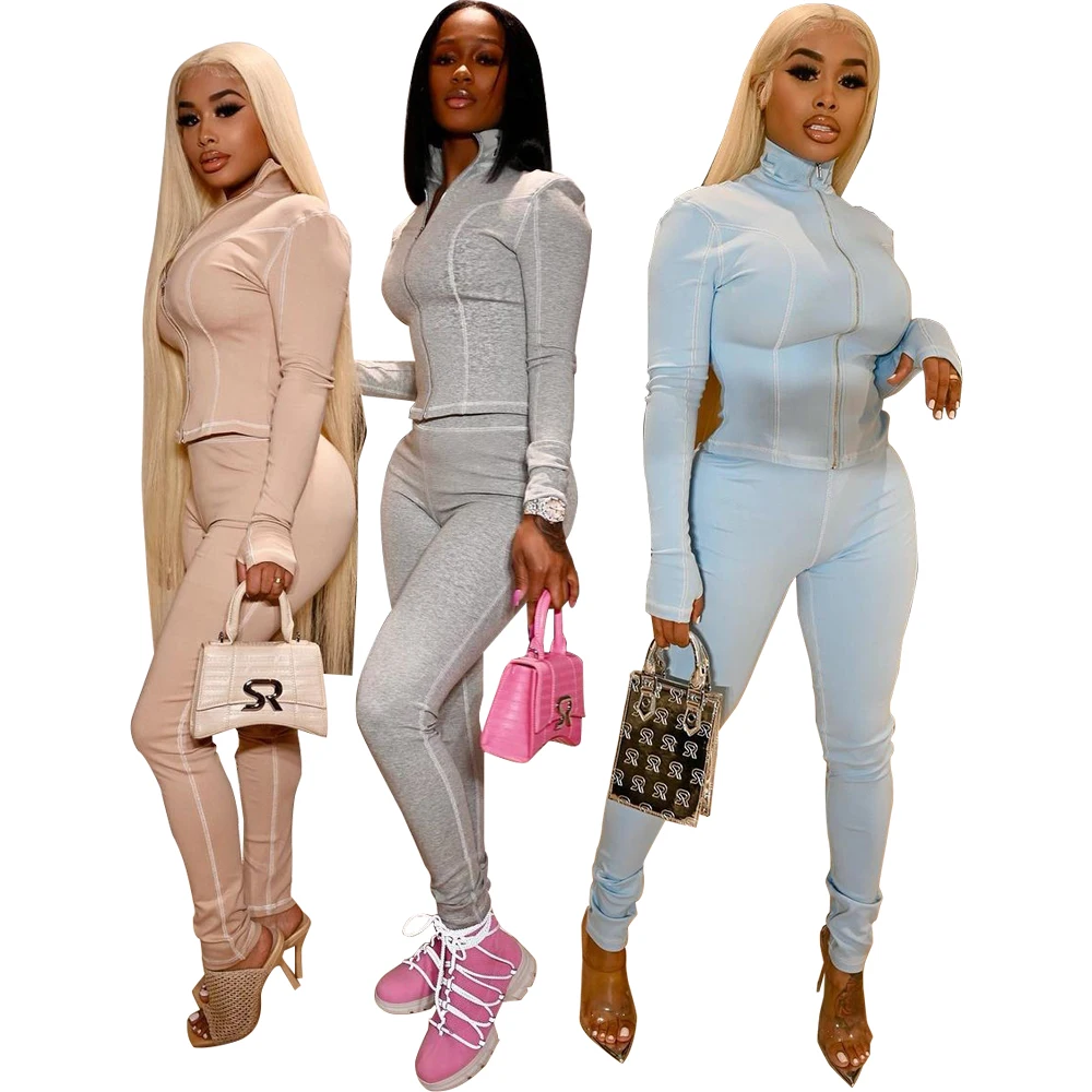 

Custom zip up 2021 women clothing two piece jogging sets wholesale