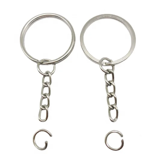 

Wholesale 25mm 1inch Split Ring Keychain Key with Connector 4 Link Chain Key ring Silver Gold 55mm Long