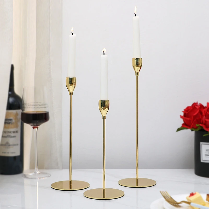 

European style iron candlestick table iron single head candlestick creative Nordic electroplating wedding golden candlestick