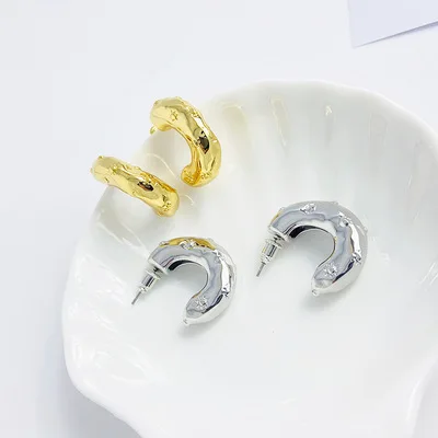 

High Quality Jewelry Hollow Circle Round Earrings Gold Plated Chunky C Stud Earrings For Women Party