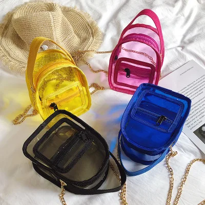 

Women Clear Pvc Chain Shoulder Crossbody Bags Candy Color Children Jelly Handbag Transparent Purse Laser Mini Kids Bag Backpack