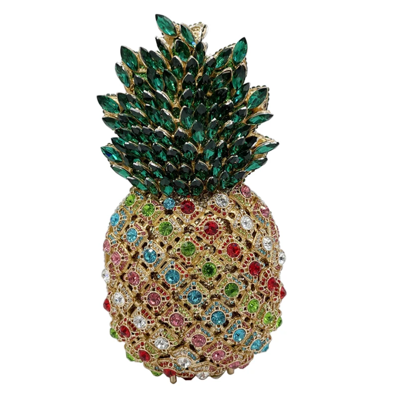 

Manufacture Woman Design Sparkle Metal Evening Clutch Handbag Crystal Rhinestone Purse Pineapple Diamond Clutch Bags, Gold