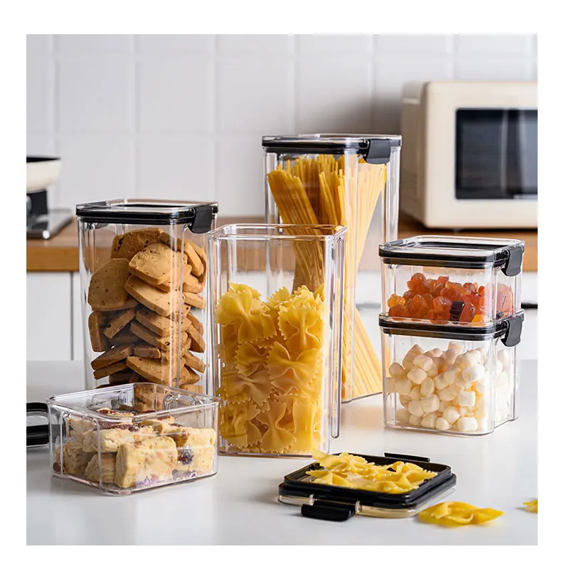

China Factory Outlet kitchen container set plastic black refrigerator organizer kitchen accessories storage jars set