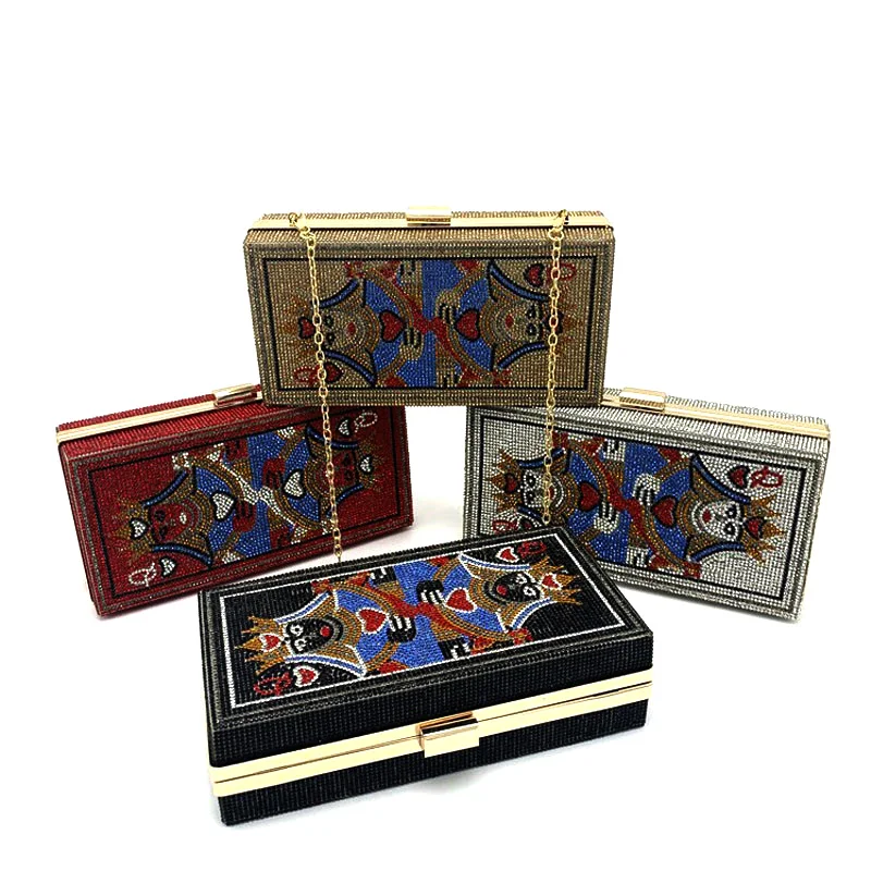 
Luxury Crystal Women Evening Bag Clutch Elegant Ladies Wedding Purse Personality Square Box Rhinestones Handbag 
