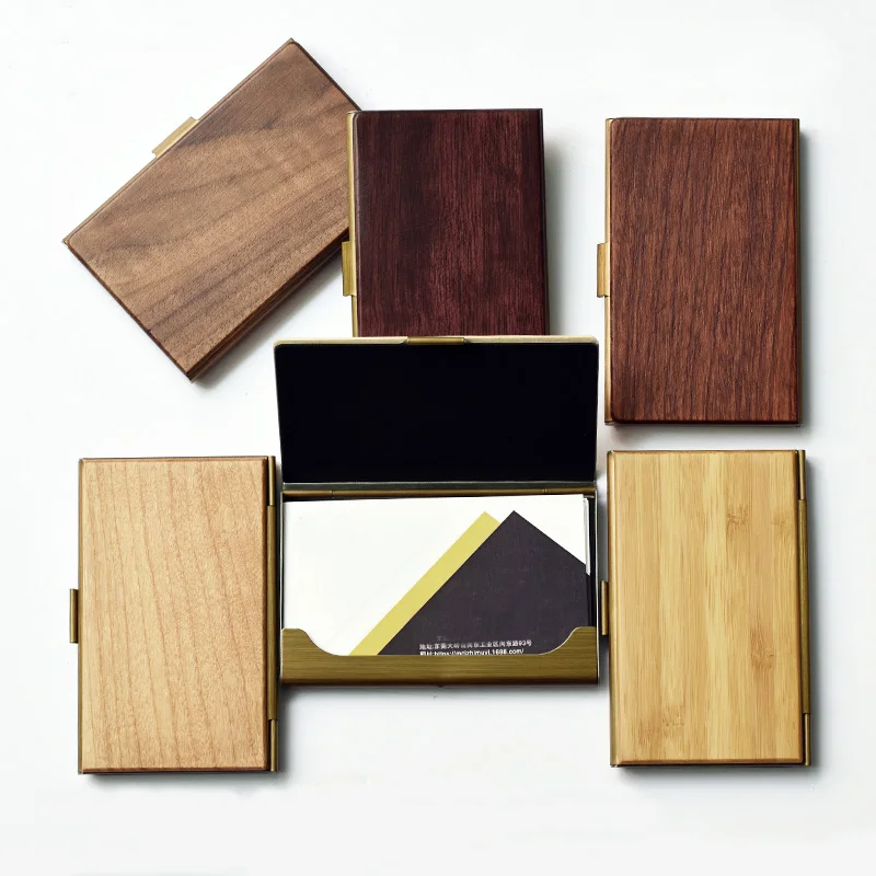 

Eco-friendly High Quality Wooden Holder Business Card Cases Credit Name Card Wood Holders Wallet Stainless, Customized