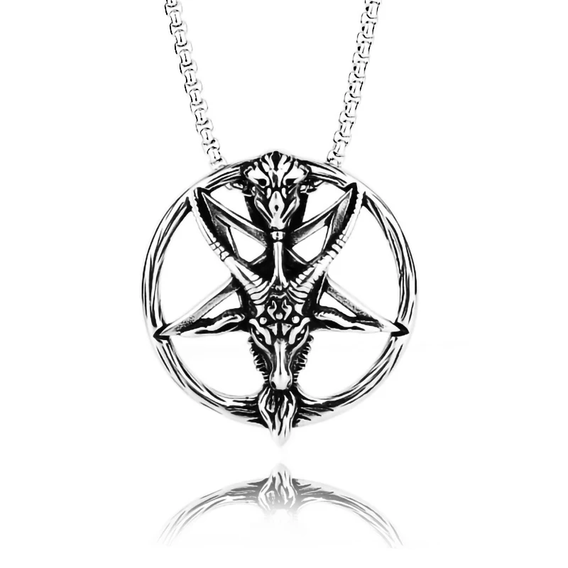 

High quality Fashion Vintage Women Men Pentagram Pan God Skull Goat Head Pendant Chain Necklace Jewelry