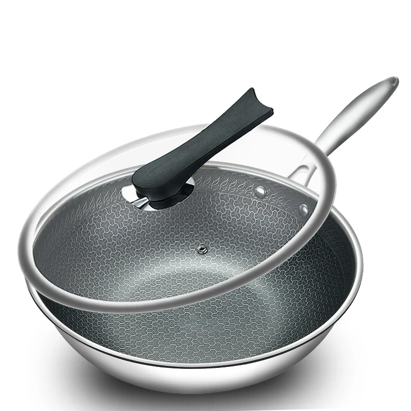

Zogifts Stainless steel honeycomb frying pan non-stick tri-ply pan with ss handle