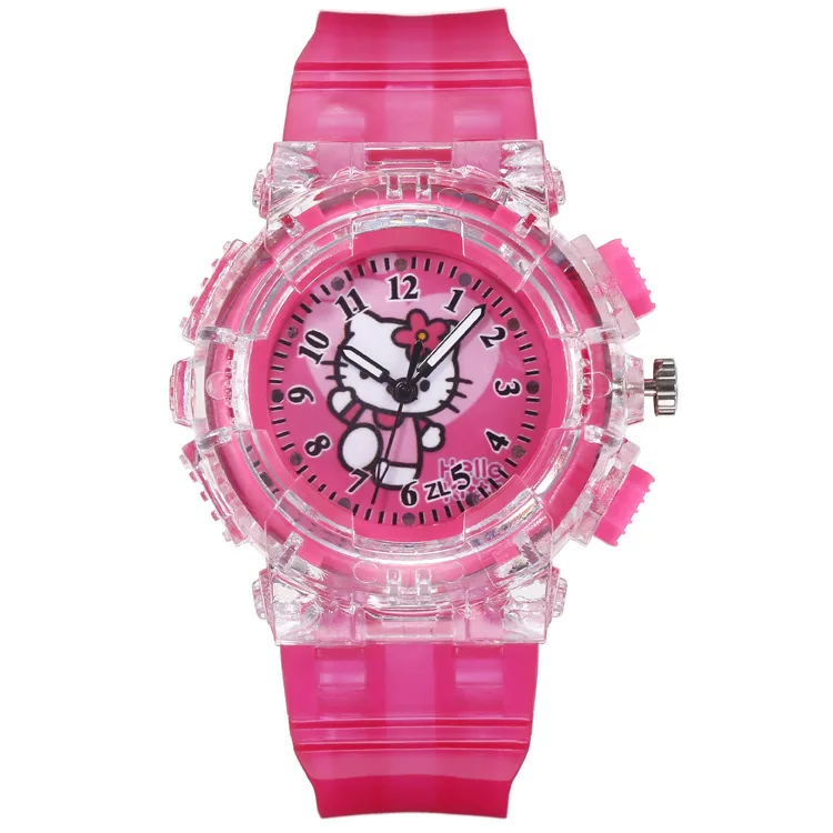 

Cute Kitty Children's Quartz Watch With Colorful Light Student Luminous Pink Kids Sport Wrist Watches For Girls Gift