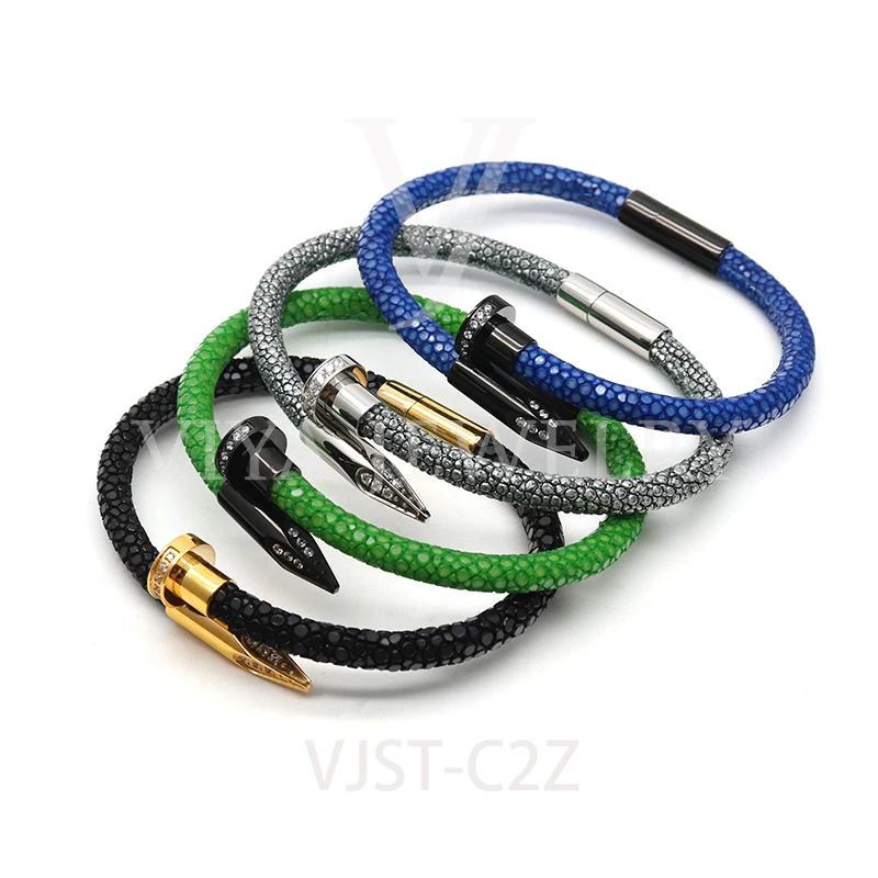 

Fashion Stainless Steel Jewelry Men Bracelet Genuine Stingray Leather Bracelet for Women, Multi-colors