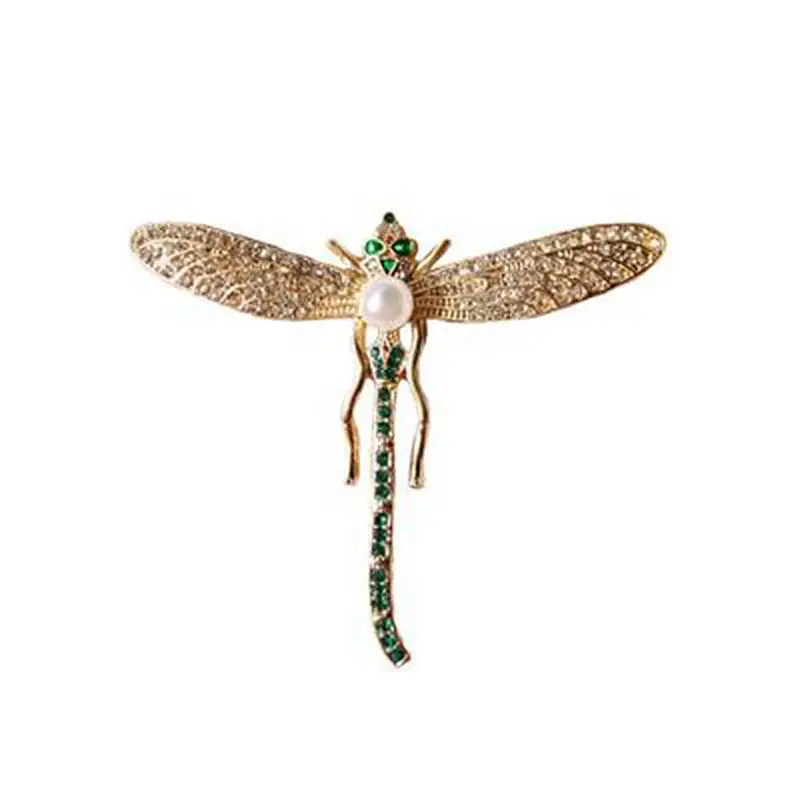 

Temperament Suit Dress insects Dragonfly Brooch One Word Crystal Pearl Brooch Wholesale Men'S Rhinestone Corsage Accessories