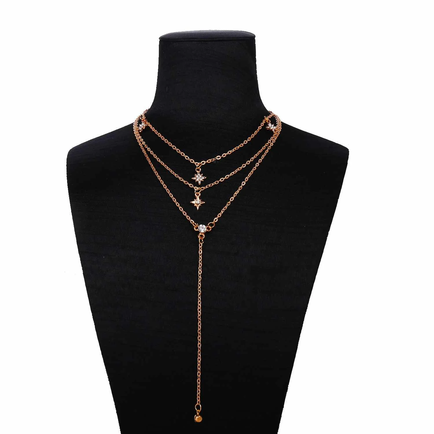 

2020 Crystal Choker Necklace for Women Star Moon Drop Pendant Dainty Necklace Multi Layered Gold Plated Rhinestone Jewelry