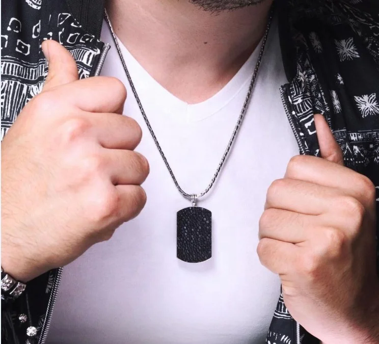 

Luxury Men Dog pendant Necklace Exotic Leather Stainless steel jewelry Necklace for Men