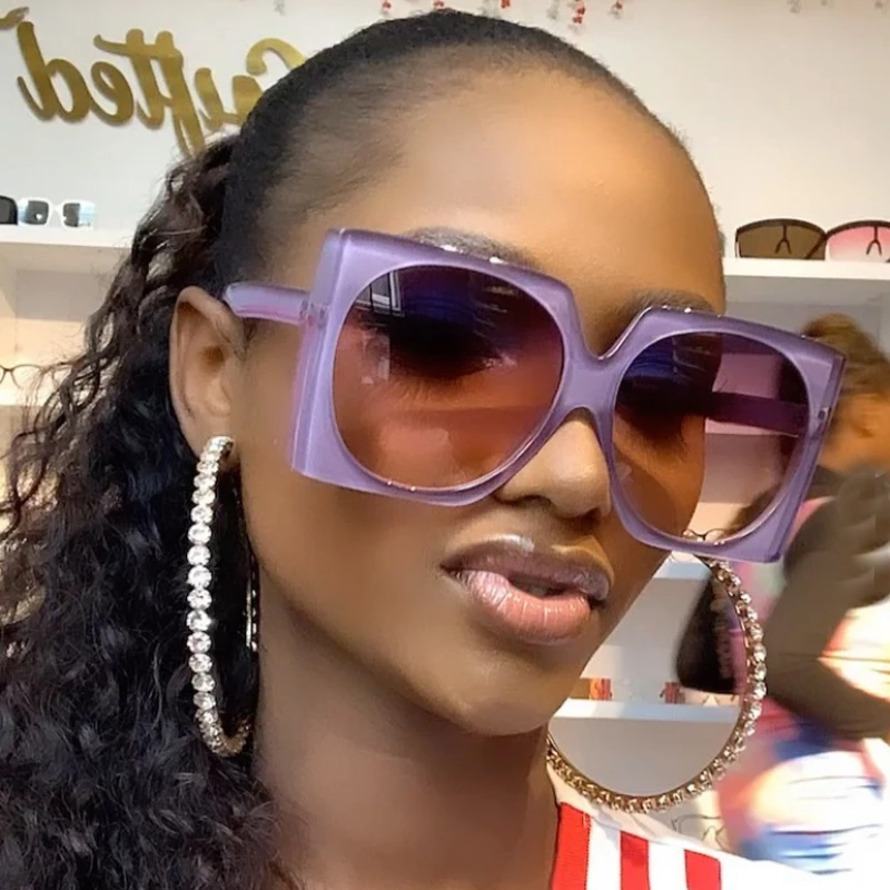 

9040 New Luxury Brand Vintage Gradient Round Lens Oversized Square Sunglasses For Women, As shown