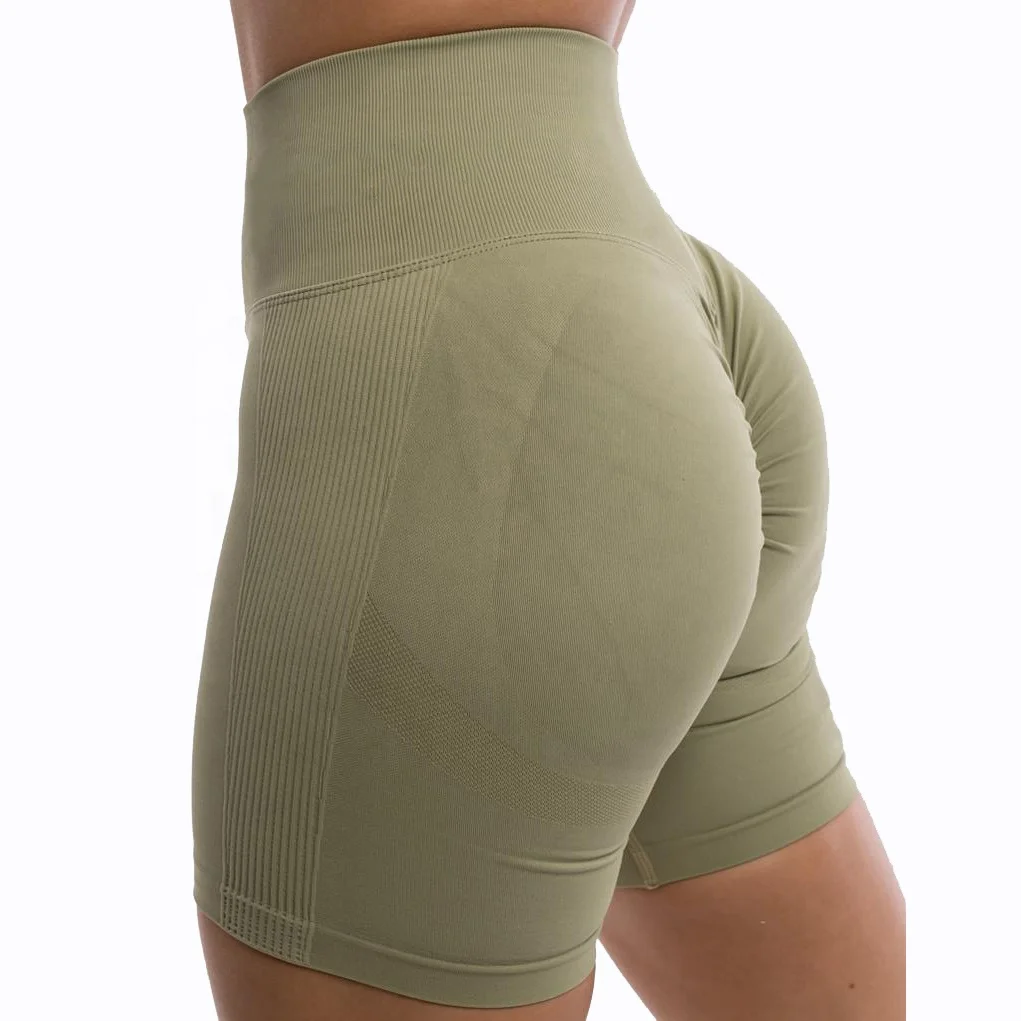 

Pashasunshine Custom Logo High Waist Seamless Knit Scrunch Butt Butt Lifter Gym Yoga Biker Cycling Workout Sport Shorts, As picture