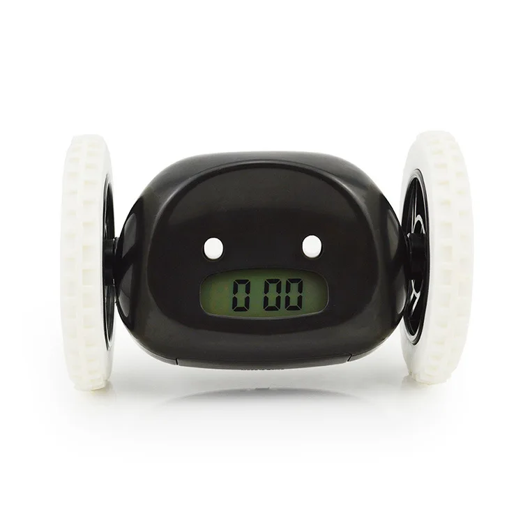 

Hot Selling product Rotating and scrolling snooze Multifunction running alarm clock, Yellow, white, black
