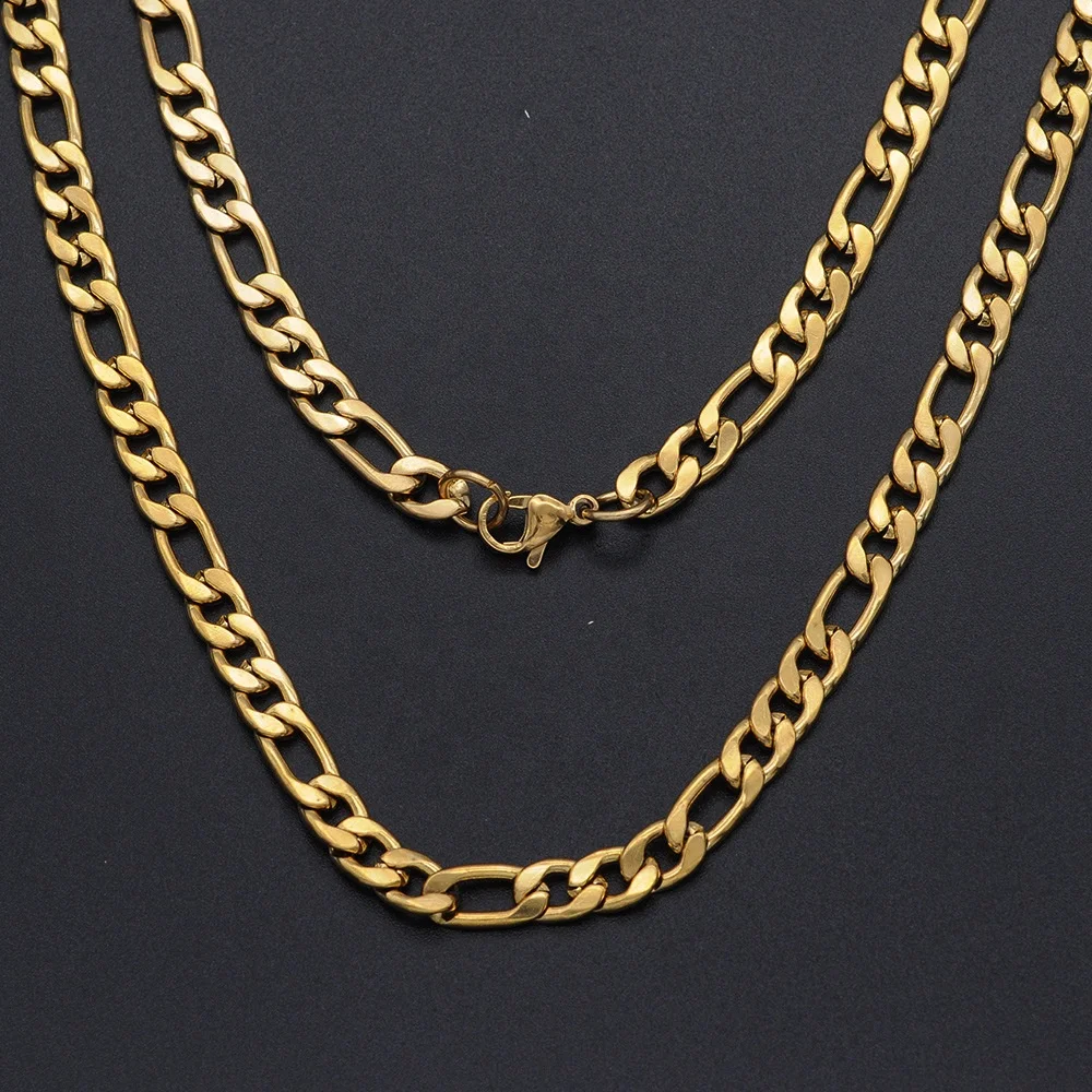 

New Wholesale Custom 7mm Rainbow Silver Gold Color Men Women NK FIgaro Chain Stainless Steel Cuban FIgaro Chain Necklace Jewelry