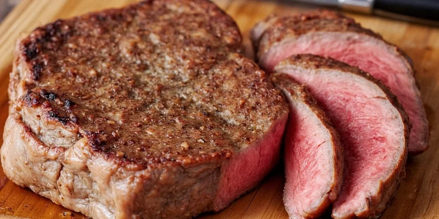 Juicy ribeye steak sizzling on a cast iron pan
