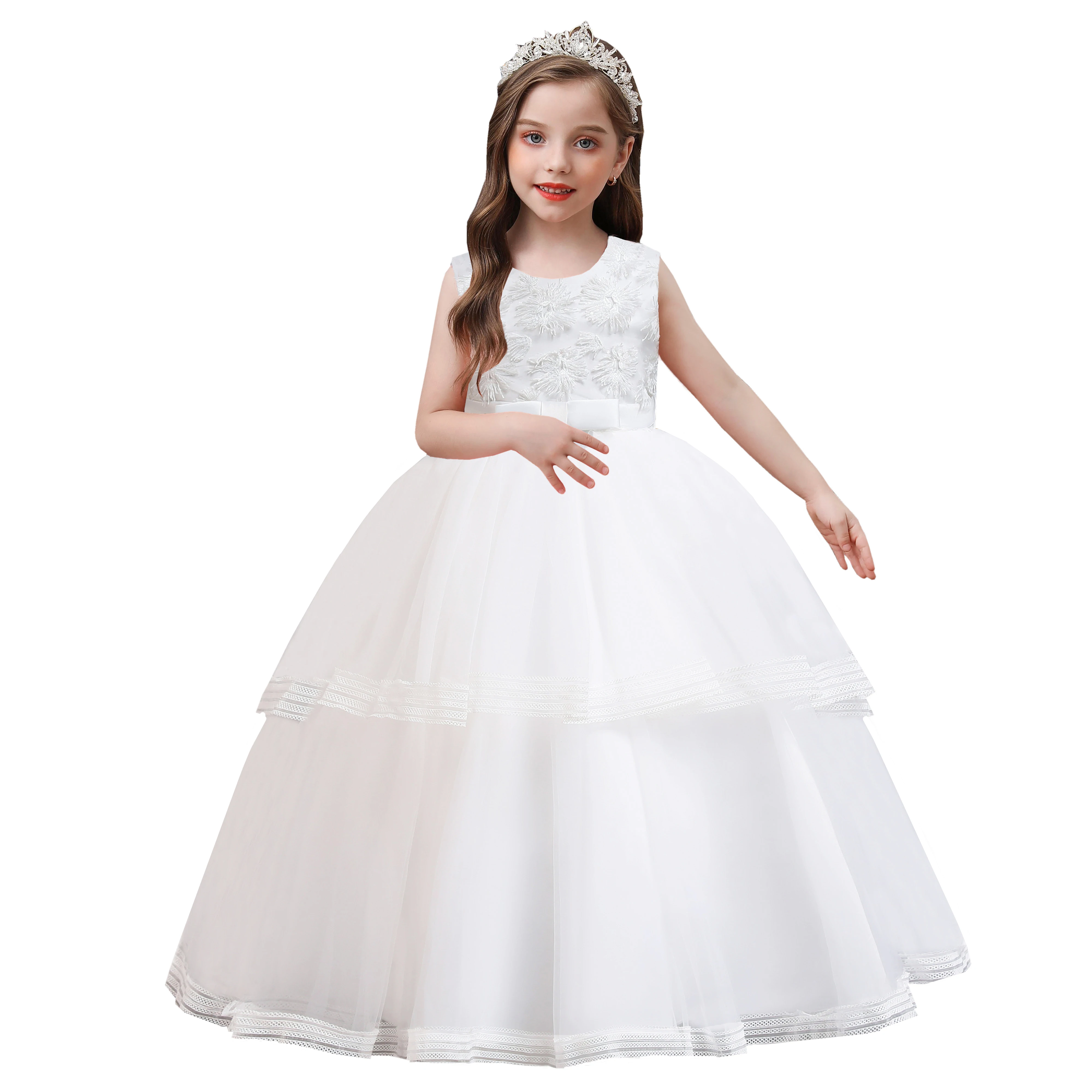 

Elegant style white wedding gown for girls Princess Dress Fluffy kids girl dress for party big birthday girl dresses for 12YRS, White,pink