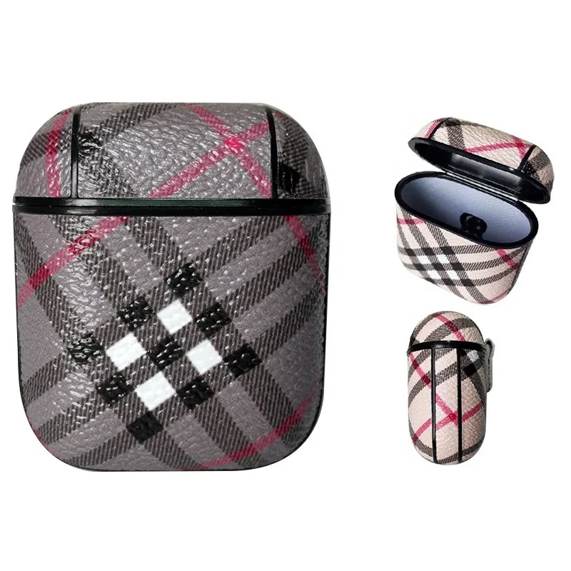 

Luxury Grip Checkered PU Leather Earphone Case For Apple Airpods Cover