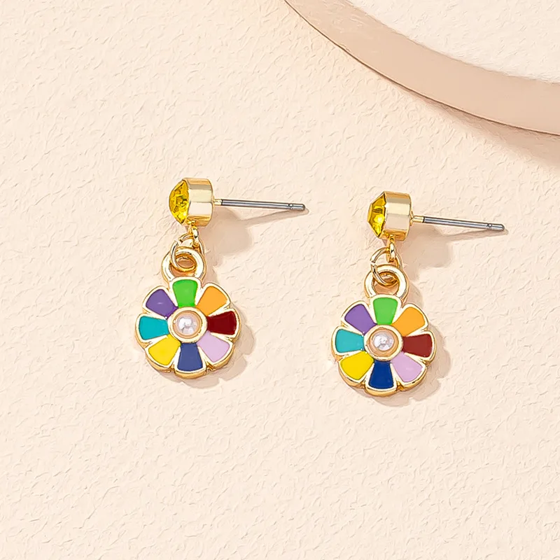 

Fashion Enamel Colorful Sunflower Earrings Cute Women Flower Earrings Inlaid Diamond Stud Earrings Jewelry