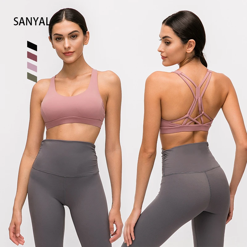 

Sanyal Amazon/Tiktok Popular Yoga Bra Women Shakeproof Quick Dry Back Cross Crop Tops Lady Sport Workout Fitness Activewear Bra, White,blue,pink , black, customzied