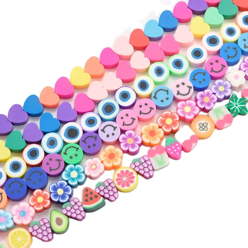 

Polymer Clay heart beads for jewelry making various polymer clay beads heart fruit flower flag beads jewelry accessories, Mixed color