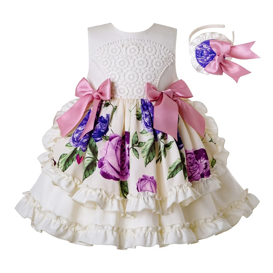 

Newest Pettigirl Easter Dress for Girls Yellow Teenage Girls Clothing with Headband Floral Summer 2021 Kids Dresses with Bows