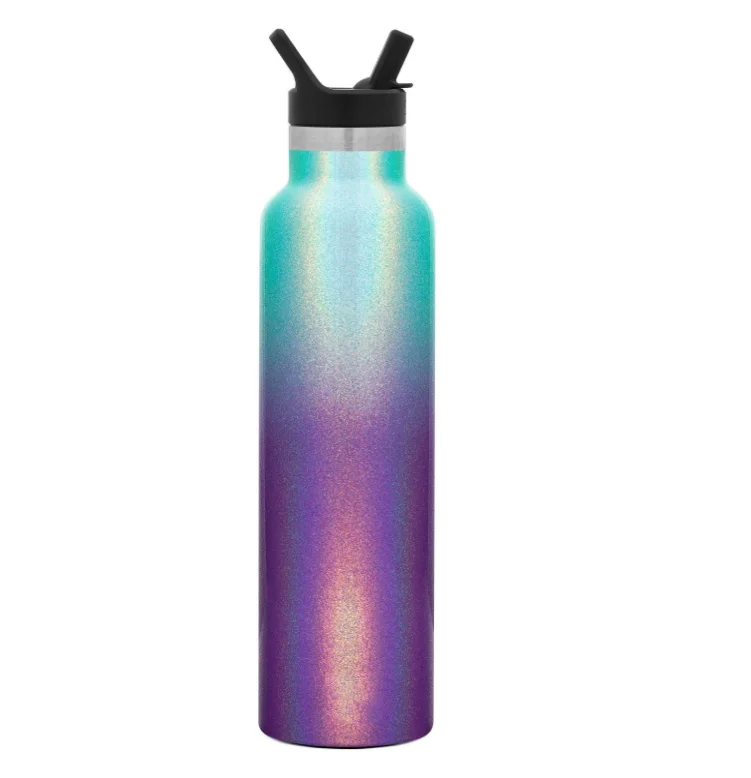 

Powder Coating Gradient Color Stainless Steel Insulated Space Water Bottle with straw, Customized color
