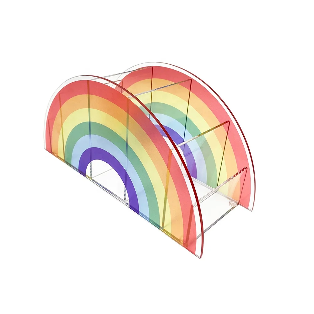 

Rainbow Pattern Desktop Office Pen Organizer School Stationery acrylic pen Holder, Clear or customized