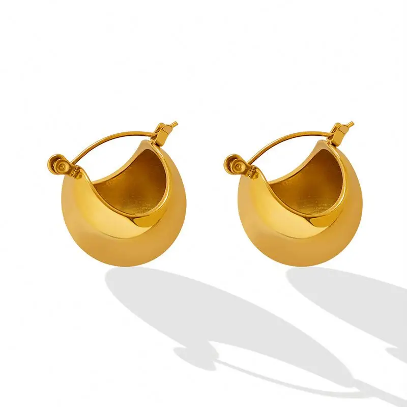 

2022 Fashion Super Flash Plain Women's Geometric Ear Buckle Titanium Steel Plated 18k Gold U Shaped Earrings Hoop Earrings, 2 colors
