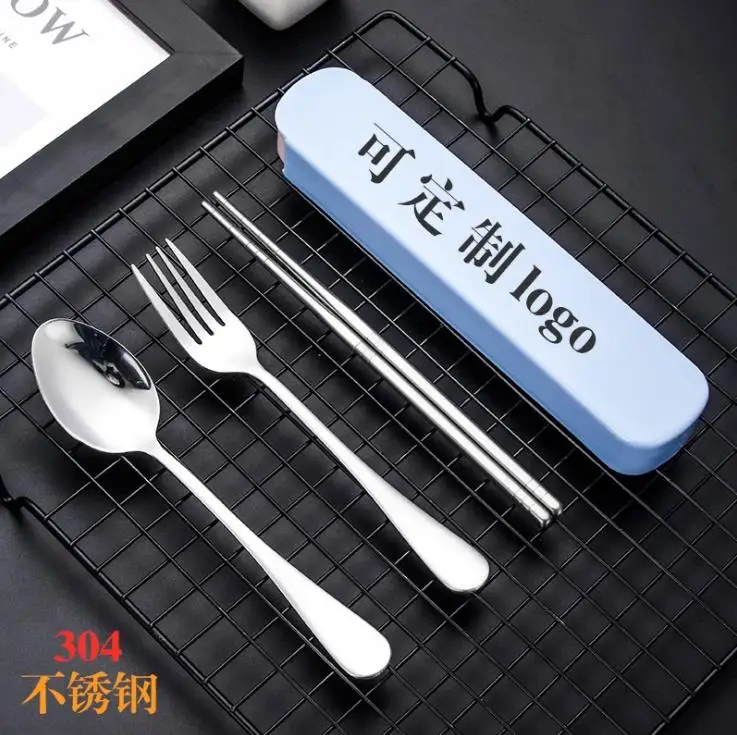 Spoon Fork Chopsticks Stainless Steel Threepiece Student Portable