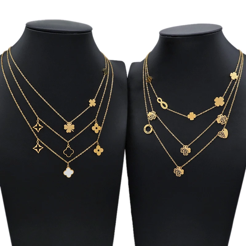 

2021 fashion design costume jewelry for woman 14K Gold plated charms stainless steel necklace